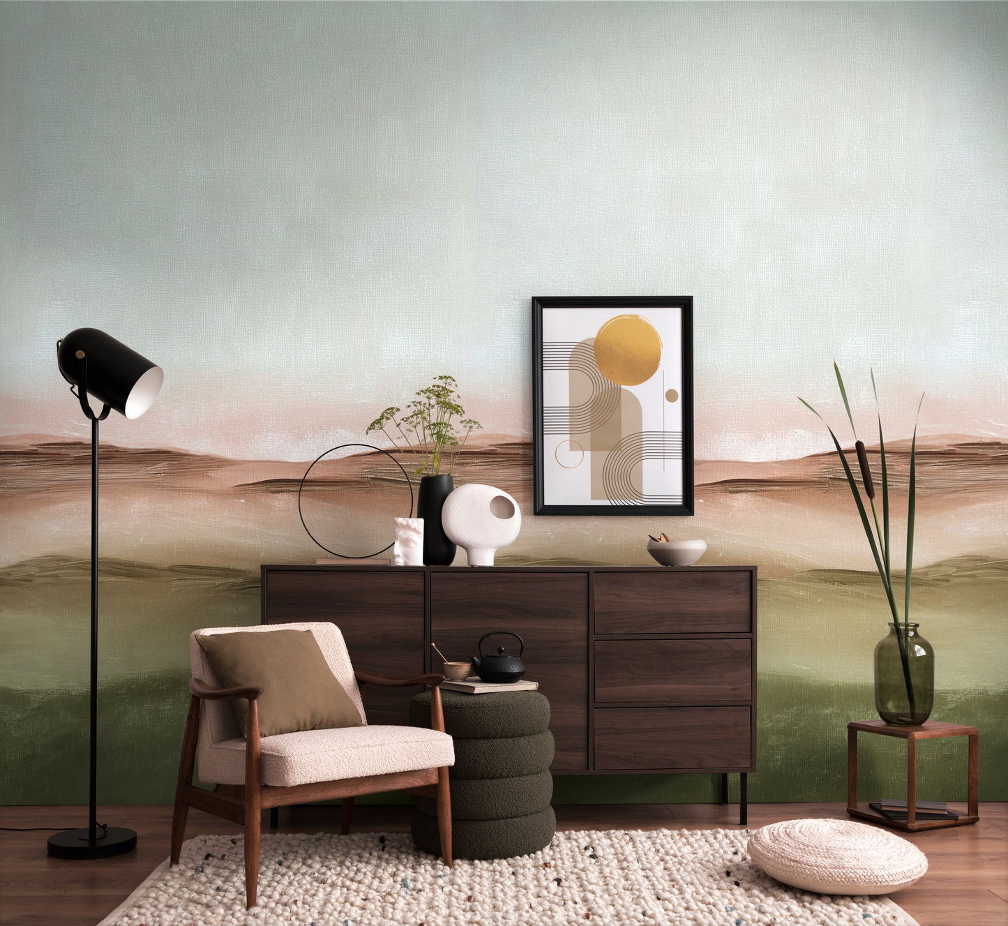 Fototapete Landschaft Grün Beige - 1,59 m x 2,80 m
