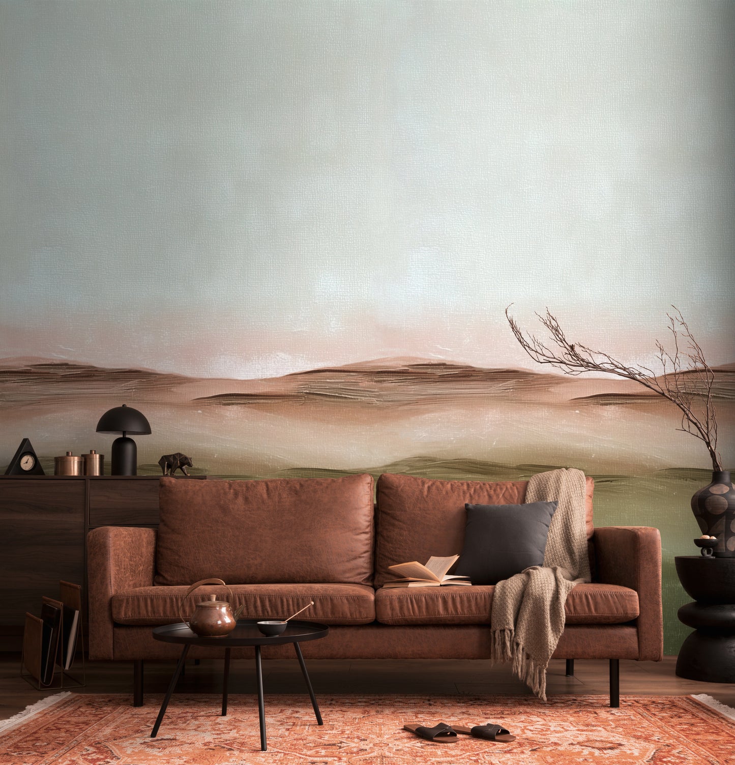 Fototapete Landschaft Grün Beige - 1,59 m x 2,80 m