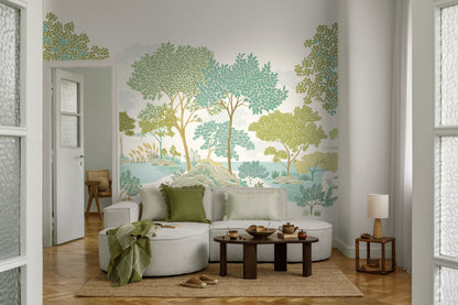 Fototapete Landschaft Bäume See - 3,71 m x 2,80 m