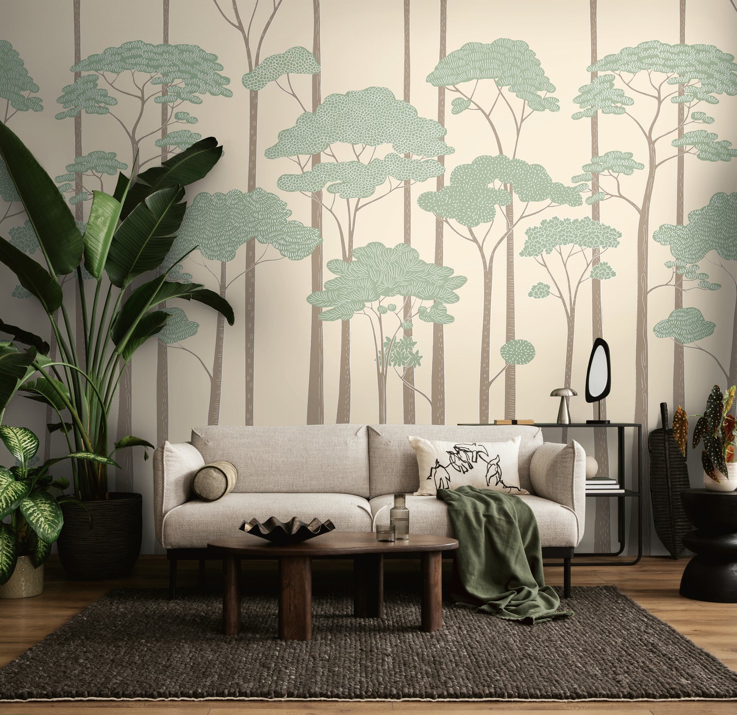 Fototapete Bäume Grün Beige - 3,71 m x 2,80 m