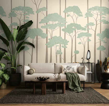 Fototapete Bäume Grün Beige - 3,71 m x 2,80 m