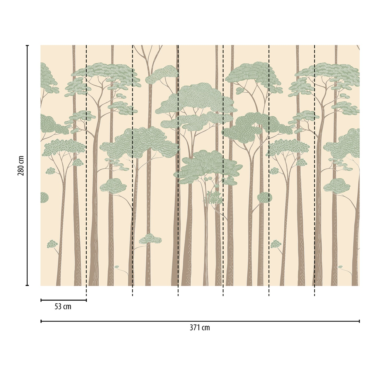 Fototapete Bäume Grün Beige - 3,71 m x 2,80 m