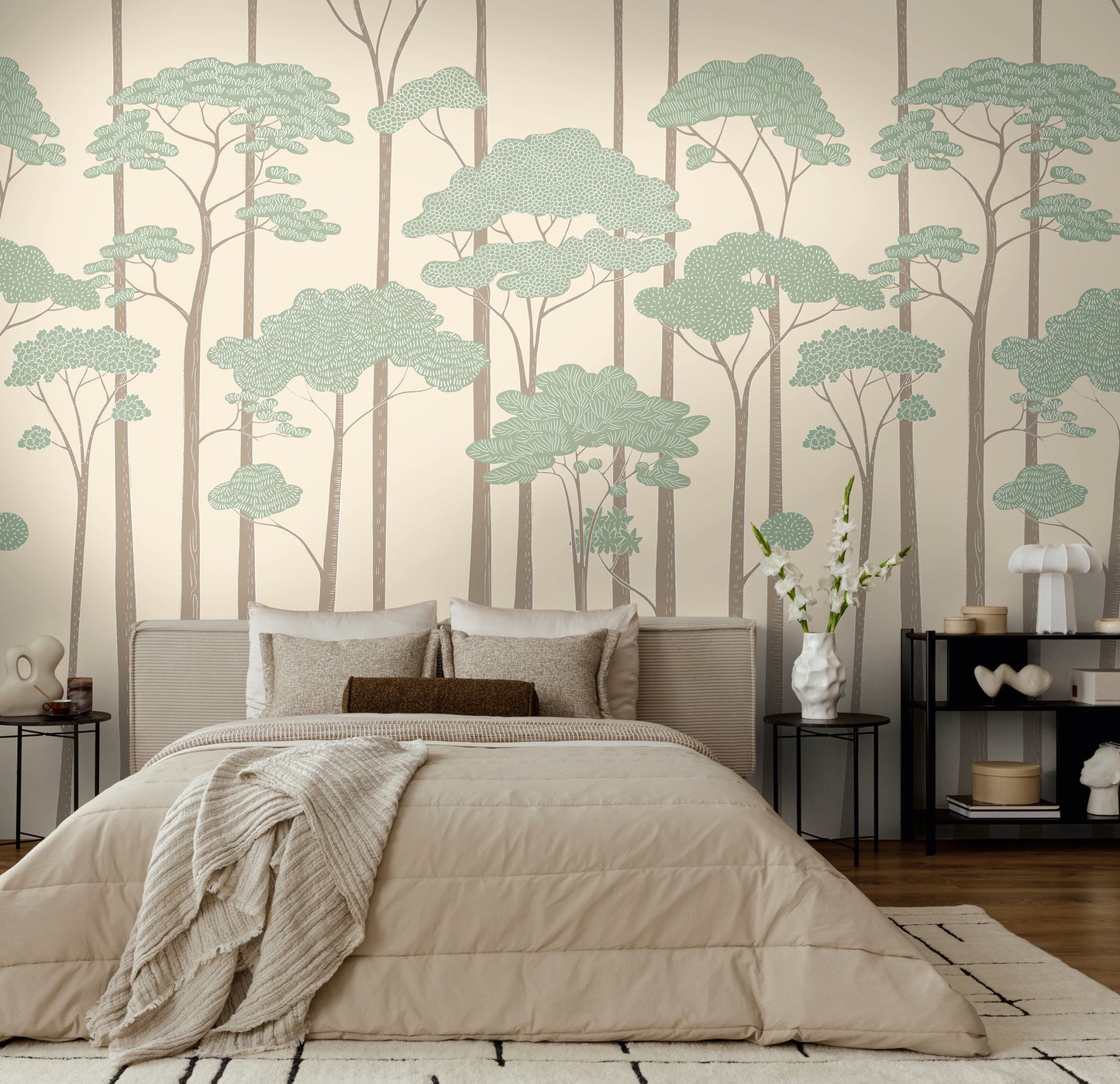 Fototapete Bäume Grün Beige - 3,71 m x 2,80 m