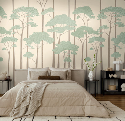 Fototapete Bäume Grün Beige - 3,71 m x 2,80 m