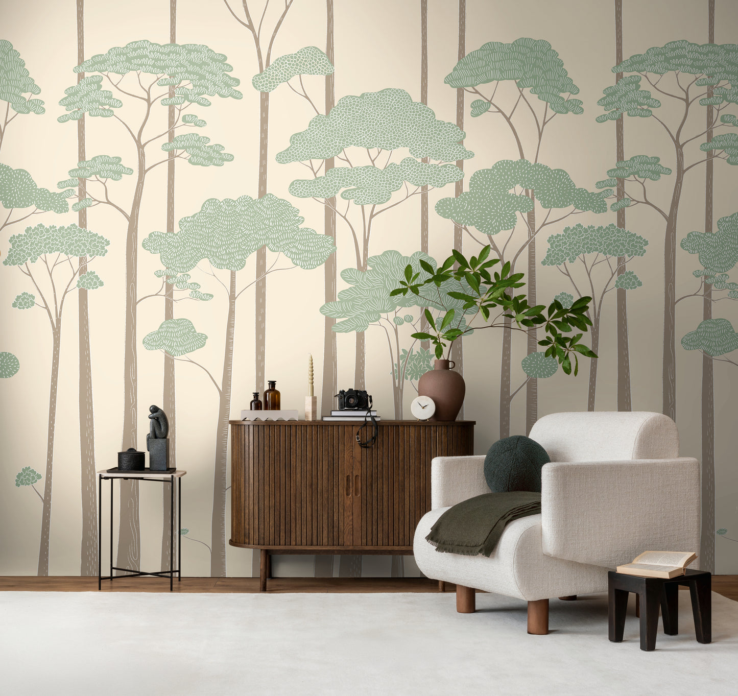 Fototapete Bäume Grün Beige - 3,71 m x 2,80 m