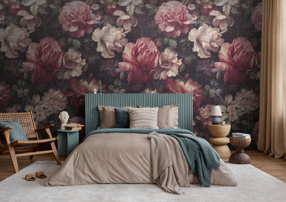 Fototapete Blumen Rot Beige - 1,59 m x 2,80 m