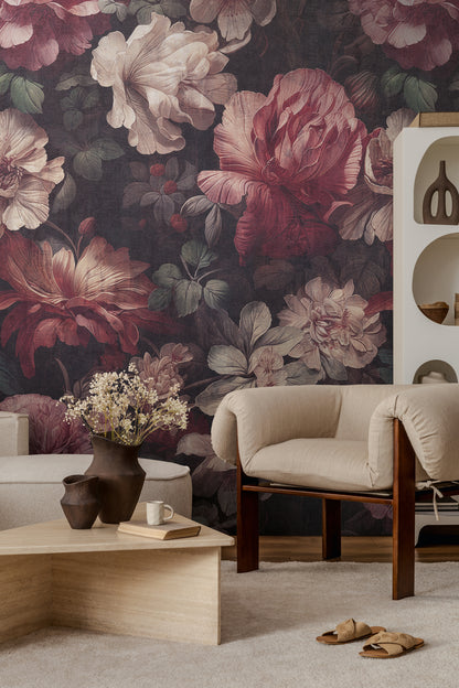 Fototapete Blumen Rot Beige - 1,59 m x 2,80 m