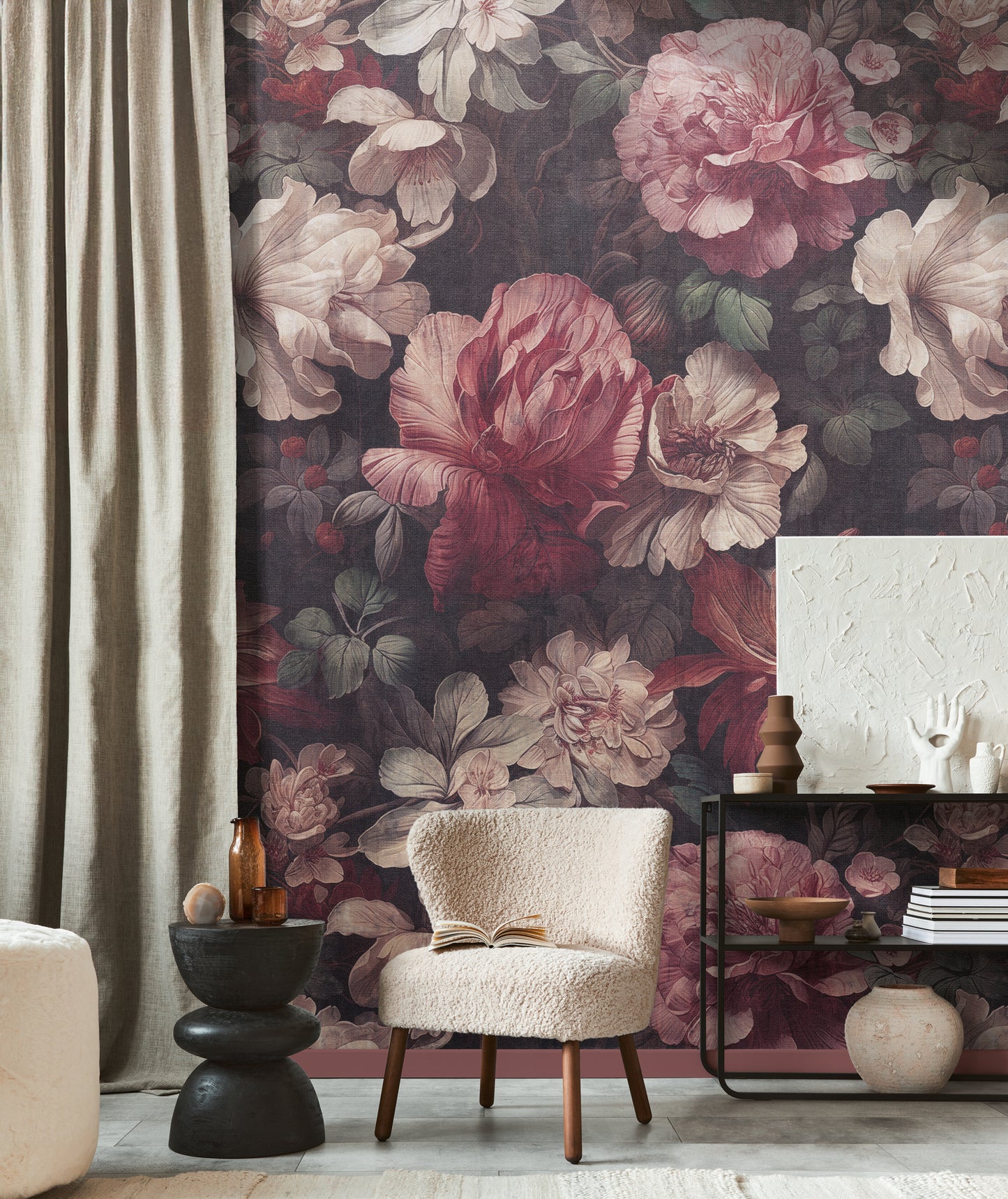 Fototapete Blumen Rot Beige - 1,59 m x 2,80 m