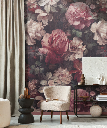 Fototapete Blumen Rot Beige - 1,59 m x 2,80 m