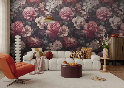 Fototapete Blumen Rot Beige - 1,59 m x 2,80 m