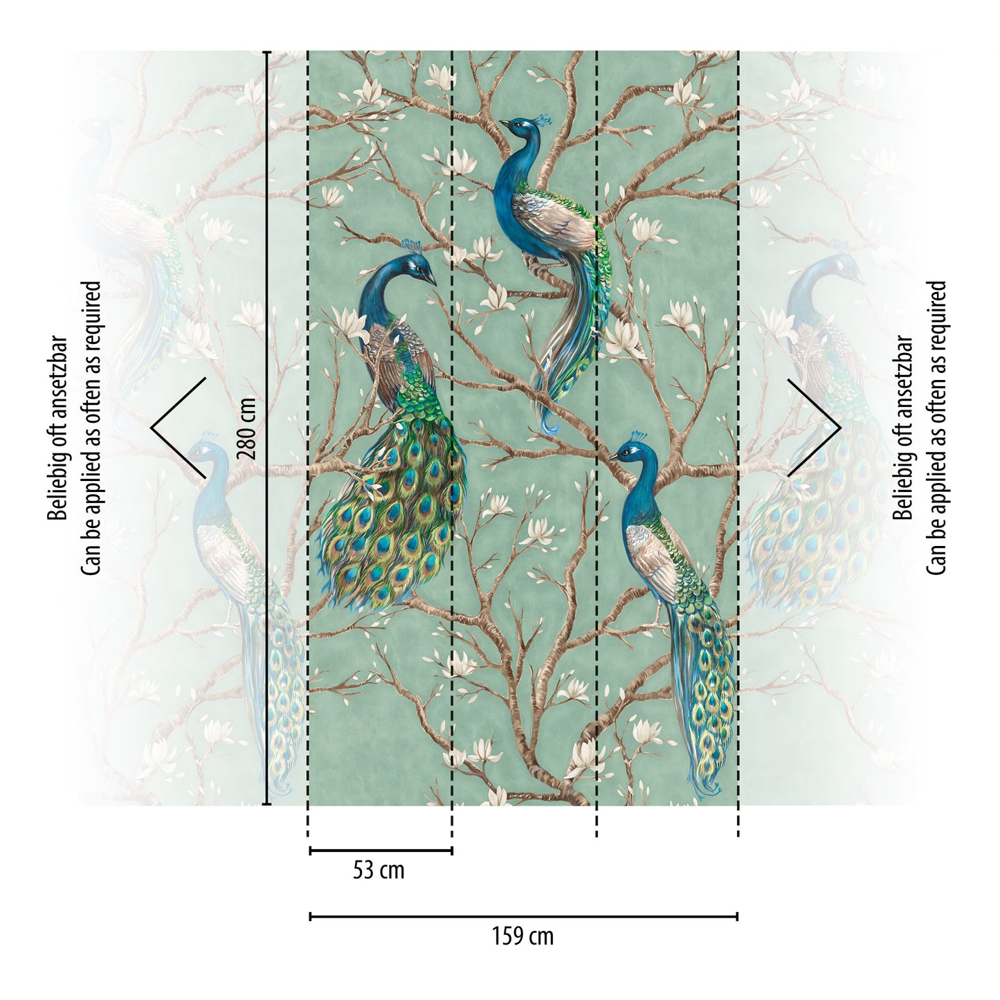 Fototapete Pfau Grün - 1,59 m x 2,80 m