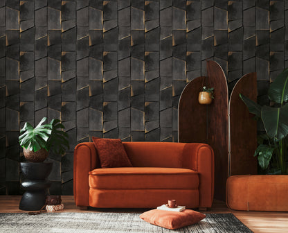 Fototapete Geometrie Schwarz Gold - 1,59 m x 2,80 m
