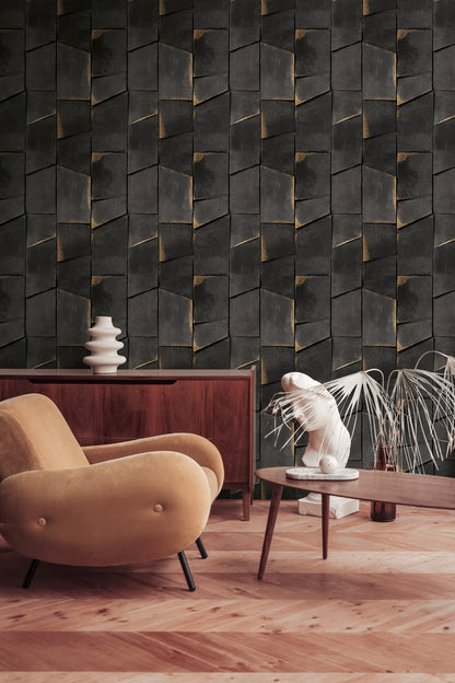 Fototapete Geometrie Schwarz Gold - 1,59 m x 2,80 m