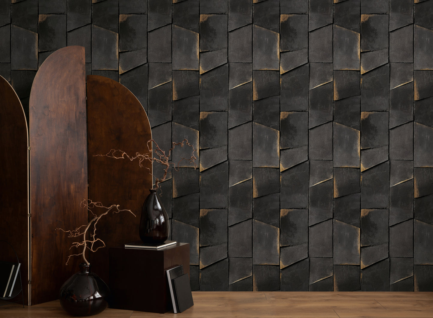 Fototapete Geometrie Schwarz Gold - 1,59 m x 2,80 m
