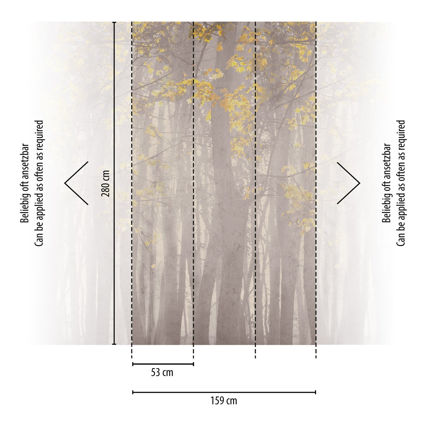 Fototapete Wald Nebel Grau Gelb - 1,59 m x 2,80 m