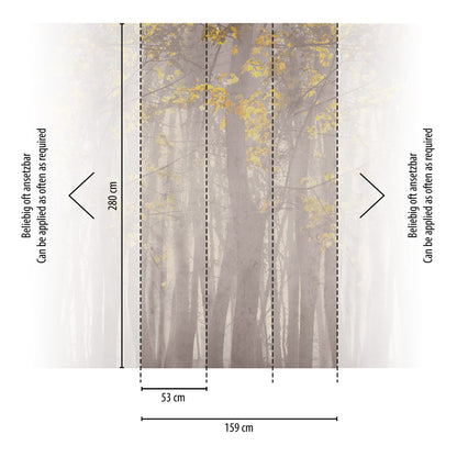 Fototapete Wald Nebel Grau Gelb - 1,59 m x 2,80 m