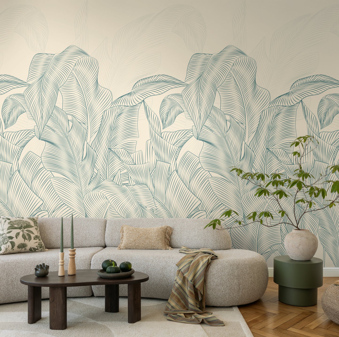 Fototapete Blätter Grün Beige - 1,59 m x 2,80 m