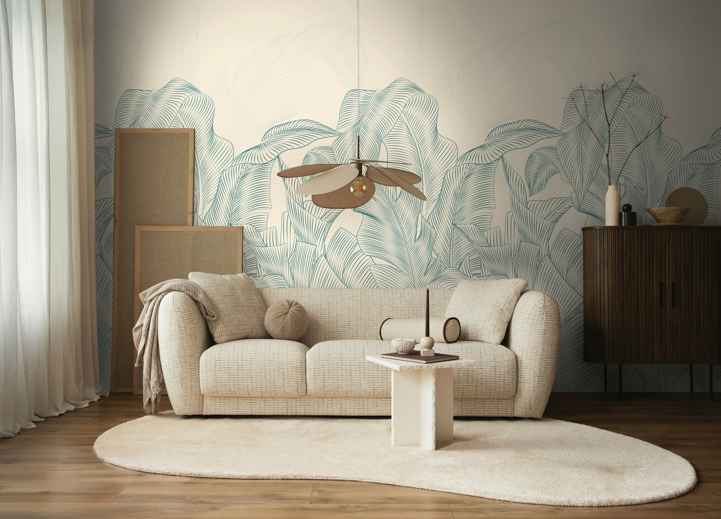 Fototapete Blätter Grün Beige - 1,59 m x 2,80 m