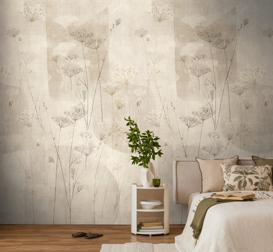Fototapete Wiesenblumen Beige - 1,59 m x 2,80 m