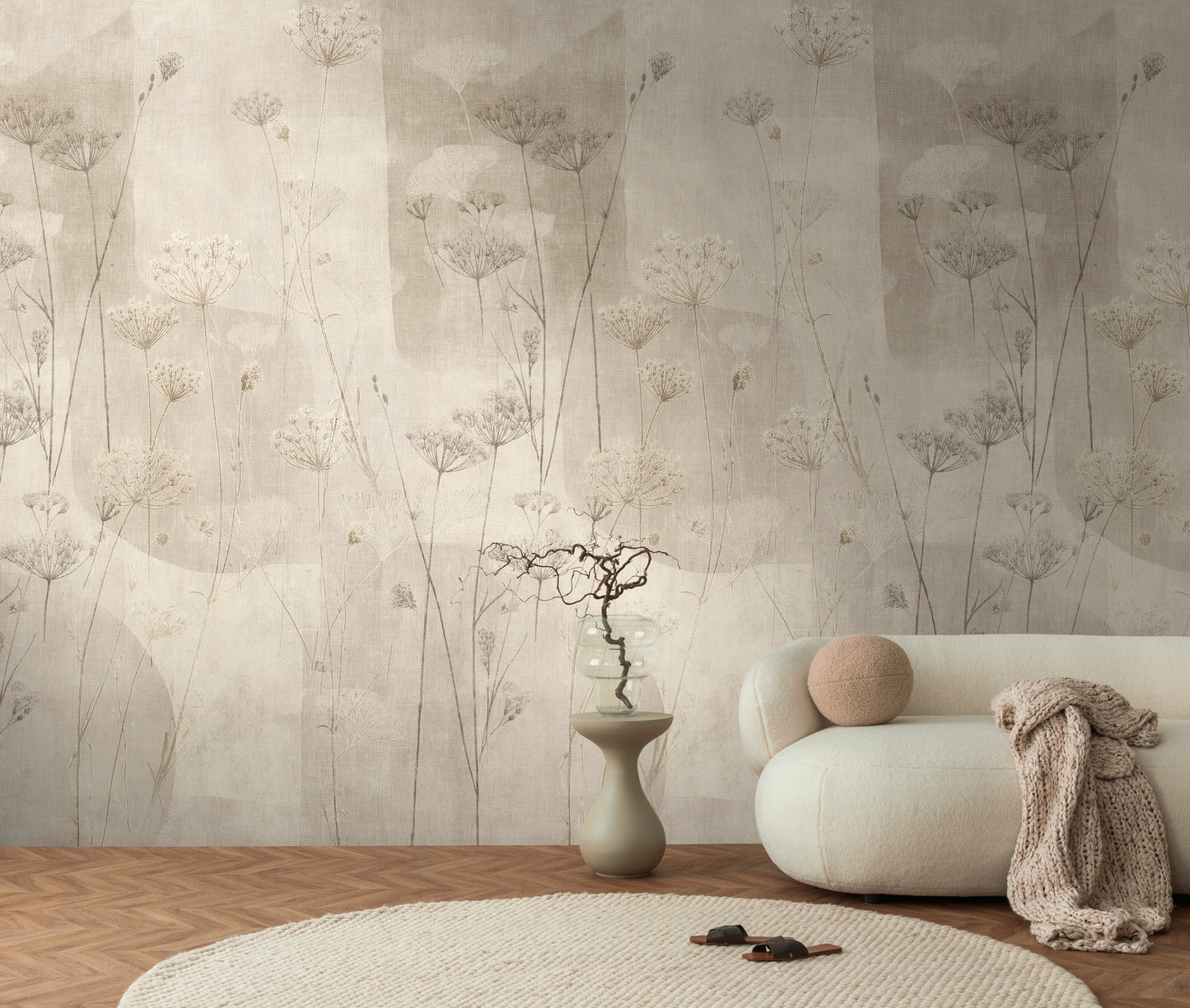 Fototapete Wiesenblumen Beige - 1,59 m x 2,80 m