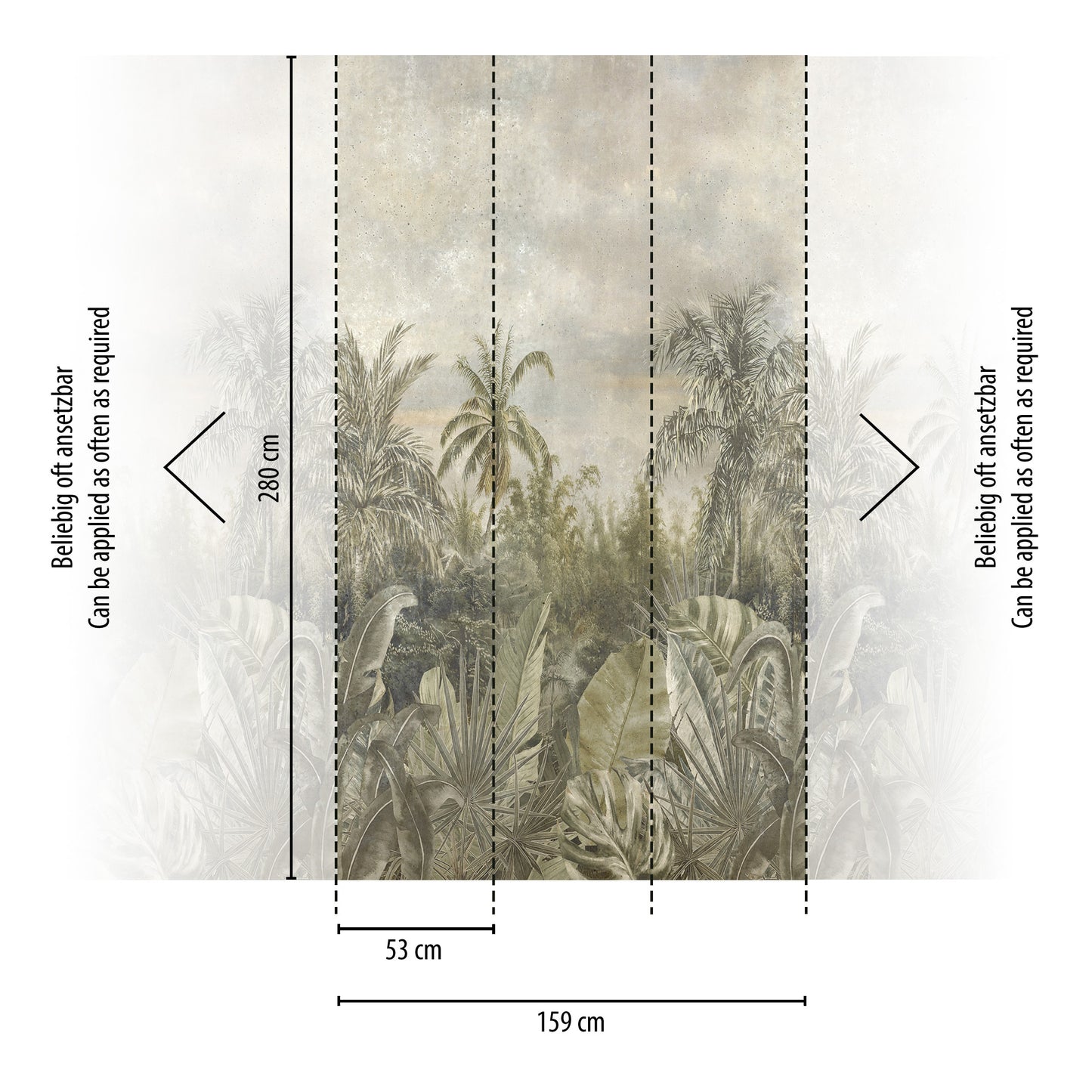 Fototapete Dschungel Landschaft Beige Grau - 1,59 m x 2,80 m