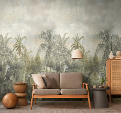 Fototapete Dschungel Landschaft Beige Grau - 1,59 m x 2,80 m