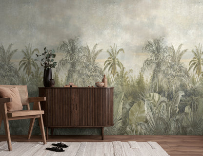 Fototapete Dschungel Landschaft Beige Grau - 1,59 m x 2,80 m