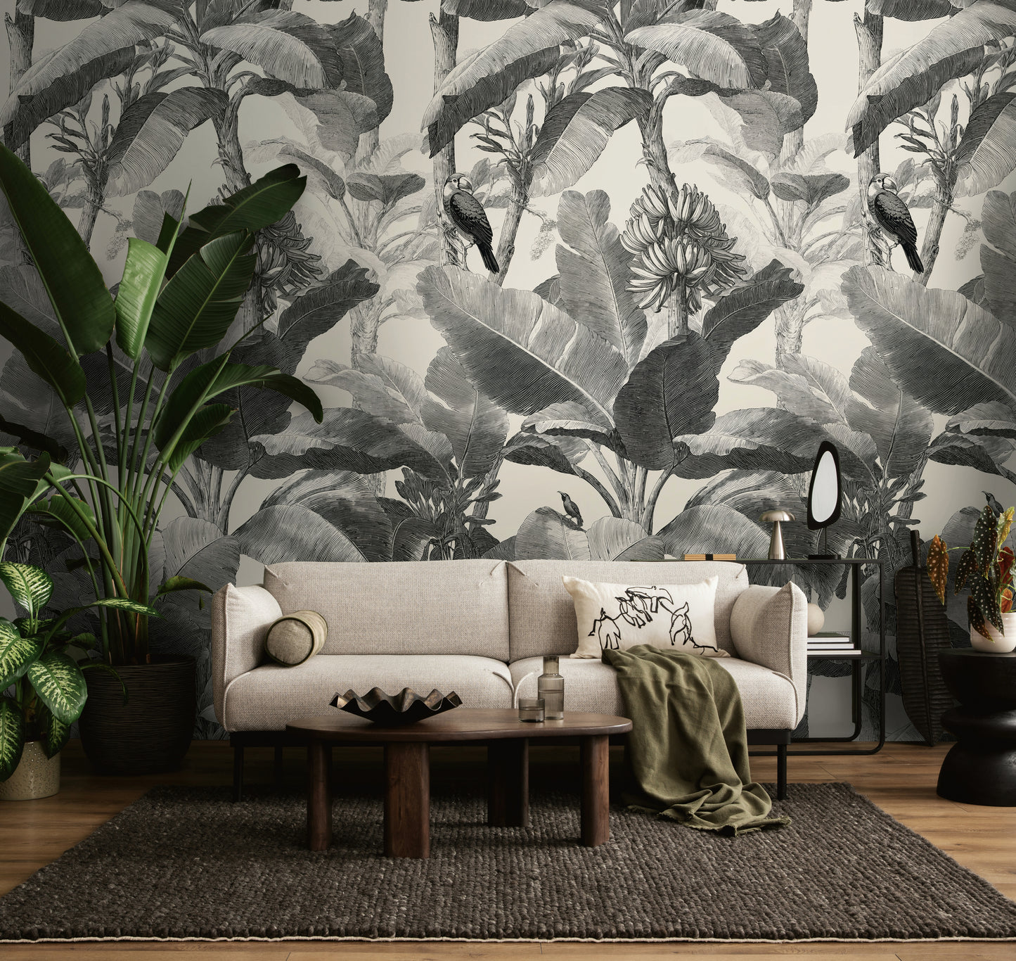Fototapete Blätter Schwarz Weiß - 1,59 m x 2,80 m