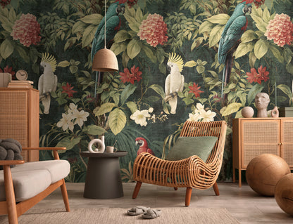 Fototapete Papageien Blumen - 1,59 m x 2,80 m