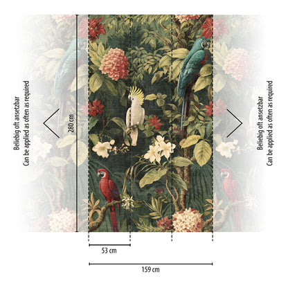 Fototapete Papageien Blumen - 1,59 m x 2,80 m