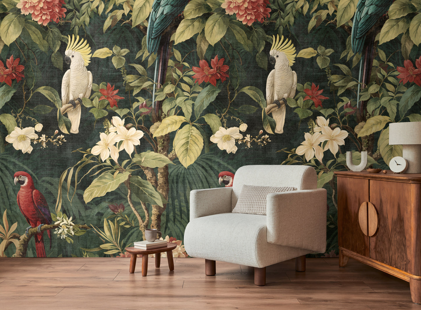 Fototapete Papageien Blumen - 1,59 m x 2,80 m