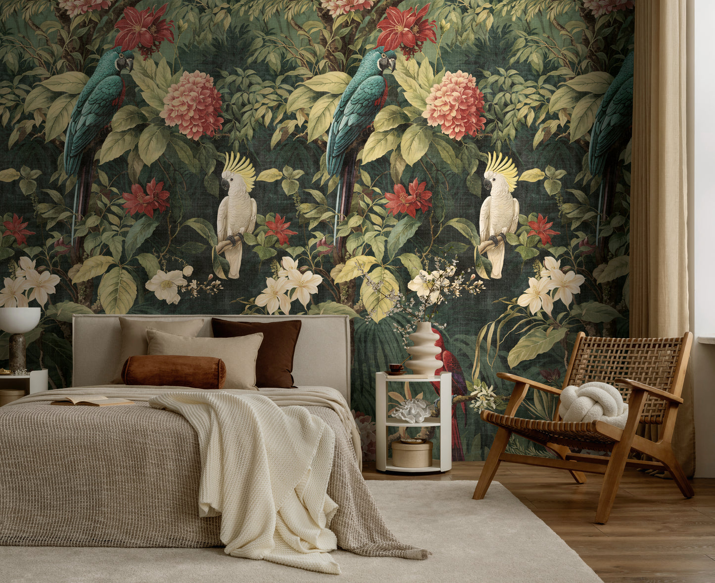 Fototapete Papageien Blumen - 1,59 m x 2,80 m