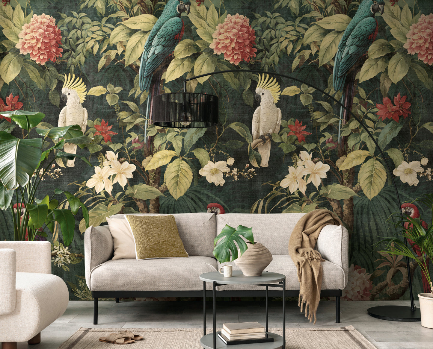 Fototapete Papageien Blumen - 1,59 m x 2,80 m