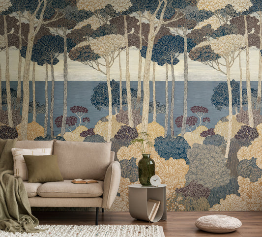 Fototapete Wald Blau Beige - 1,59 m x 2,80 m