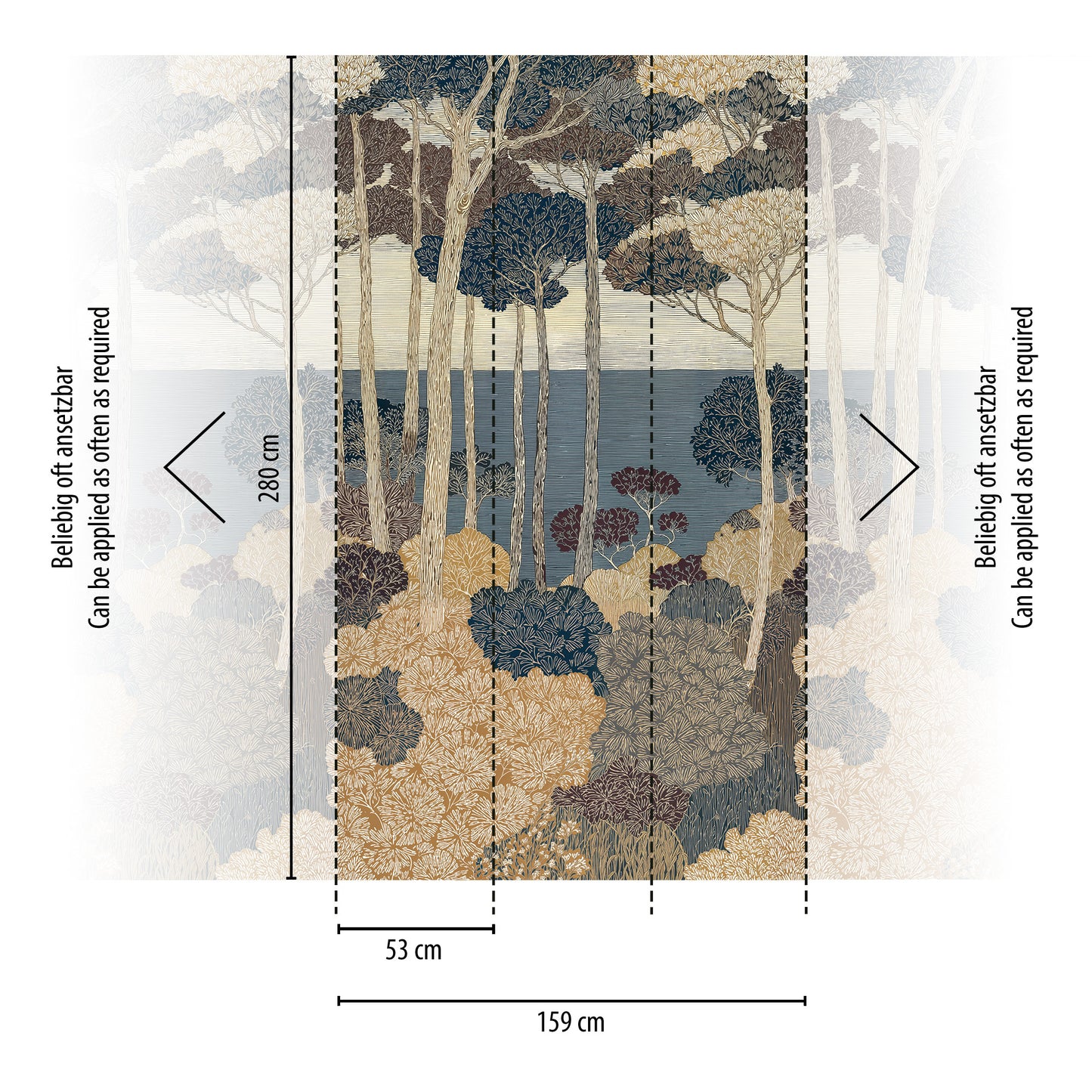 Fototapete Wald Blau Beige - 1,59 m x 2,80 m