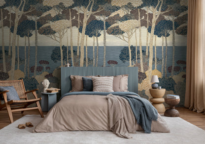 Fototapete Wald Blau Beige - 1,59 m x 2,80 m