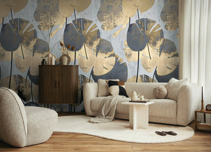 Fototapete Blätter Gold Grau - 1,59 m x 2,80 m
