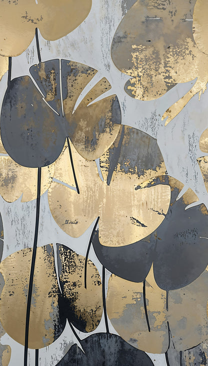 Fototapete Blätter Gold Grau - 1,59 m x 2,80 m