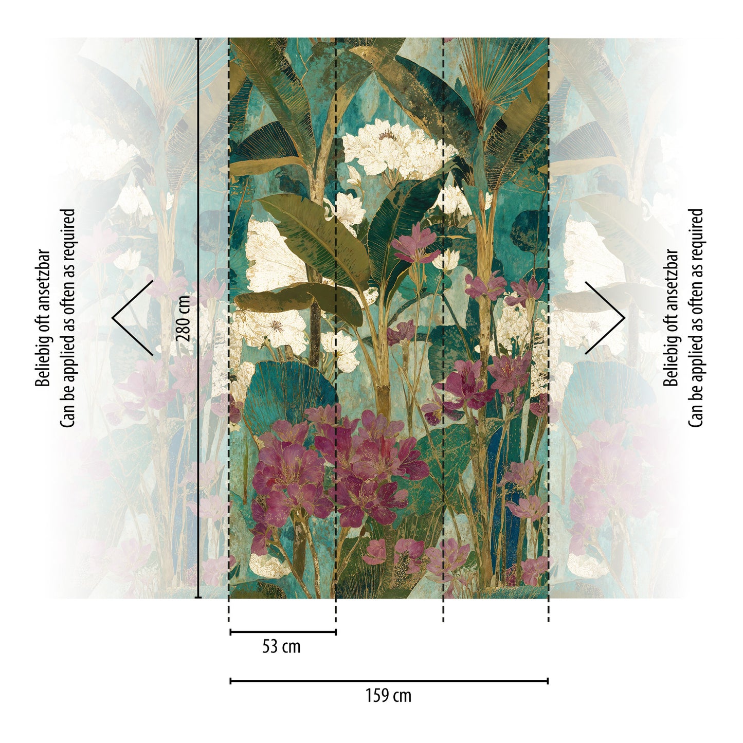 Fototapete Tropische Blumen Grün Gold - 1,59 m x 2,80 m