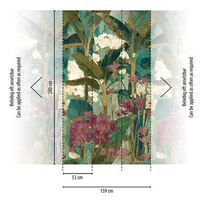 Fototapete Tropische Blumen Grün Gold - 1,59 m x 2,80 m
