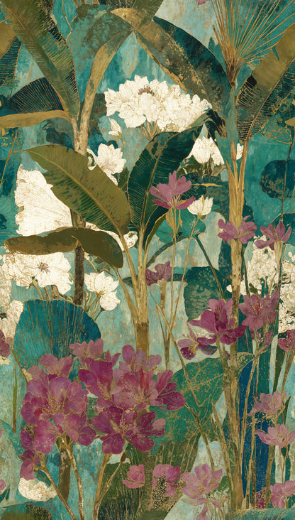 Fototapete Tropische Blumen Grün Gold - 1,59 m x 2,80 m