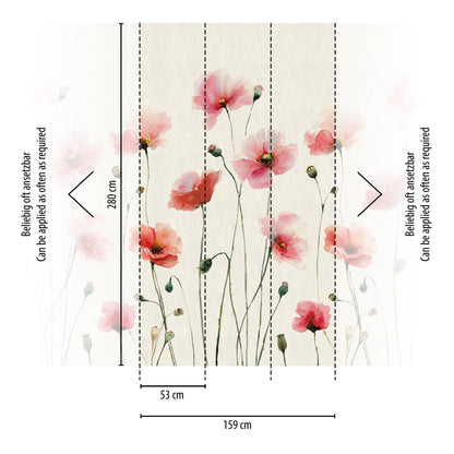 Fototapete Mohnblumen Rosa Beige - 1,59 m x 2,80 m