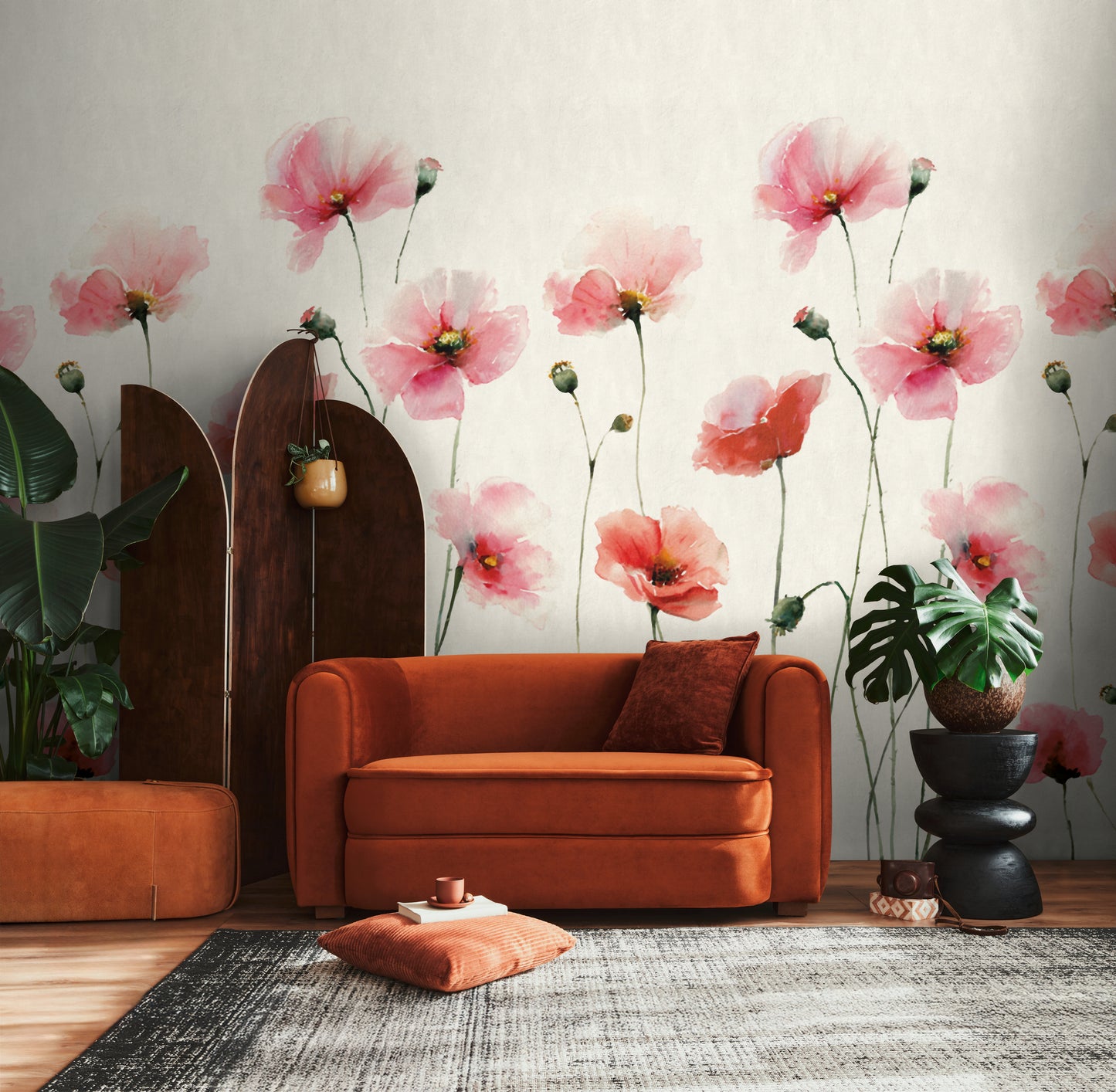 Fototapete Mohnblumen Rosa Beige - 1,59 m x 2,80 m