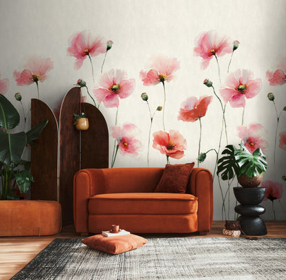 Fototapete Mohnblumen Rosa Beige - 1,59 m x 2,80 m