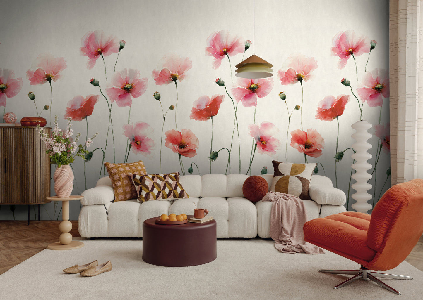 Fototapete Mohnblumen Rosa Beige - 1,59 m x 2,80 m