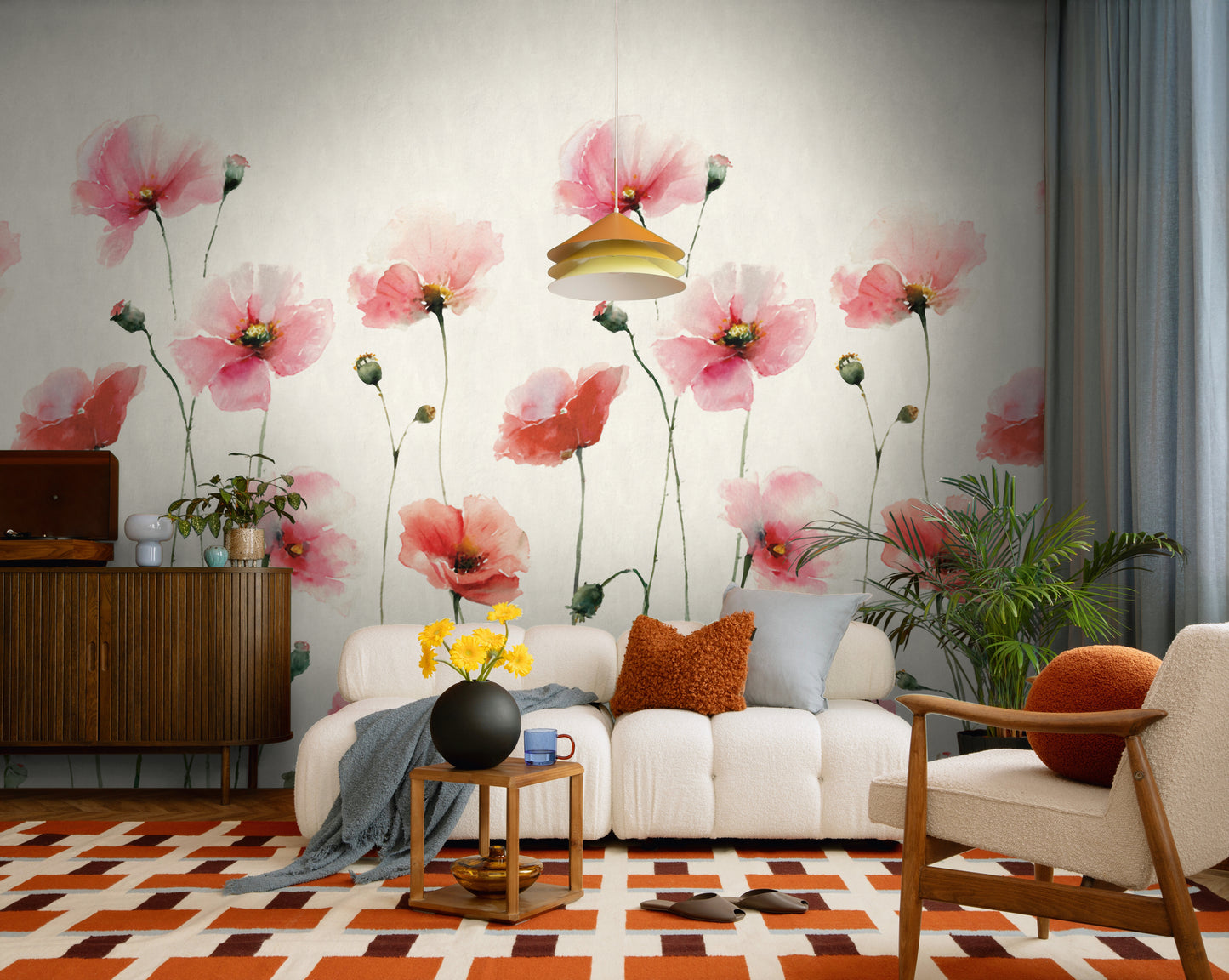 Fototapete Mohnblumen Rosa Beige - 1,59 m x 2,80 m