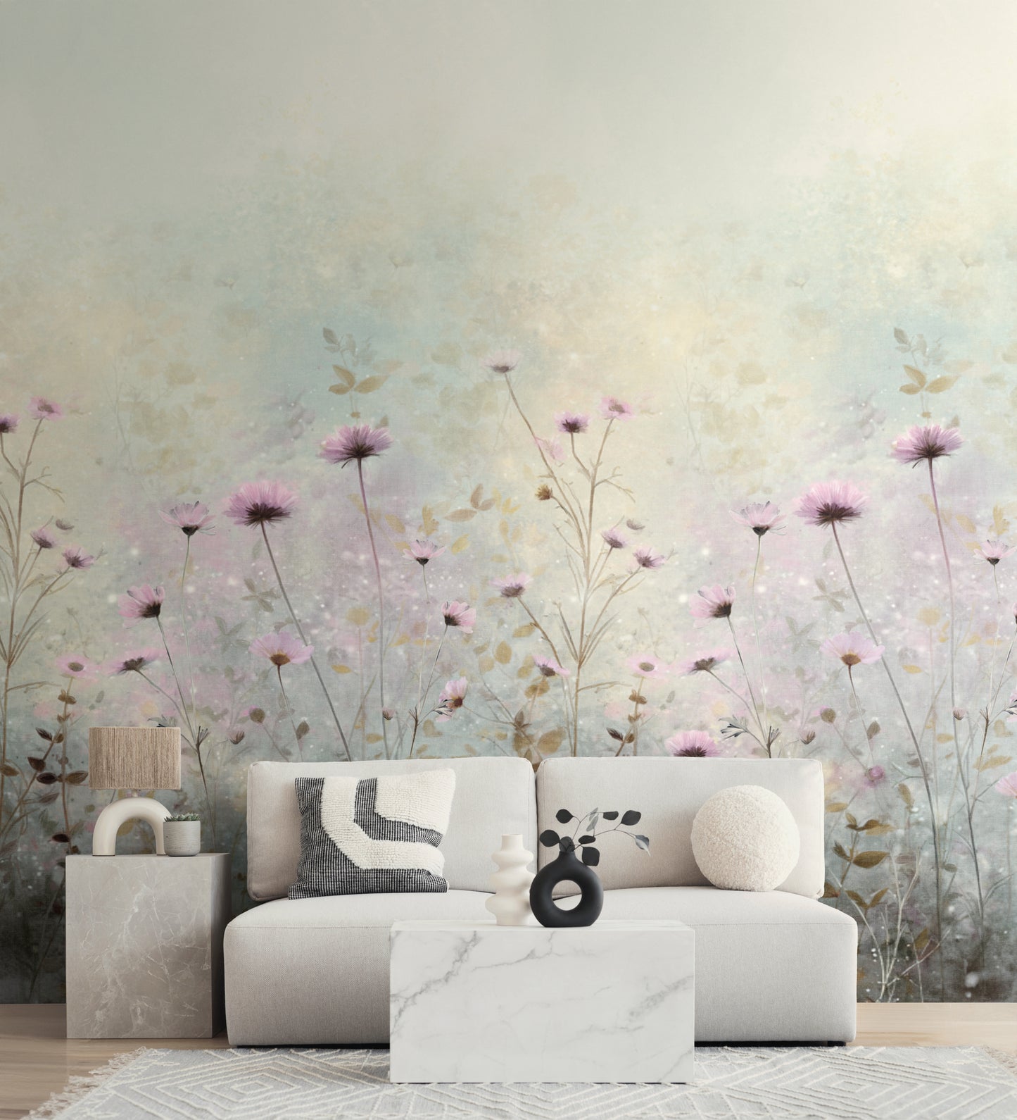 Fototapete Wiesenblumen Beige Rosa - 1,59 m x 2,80 m