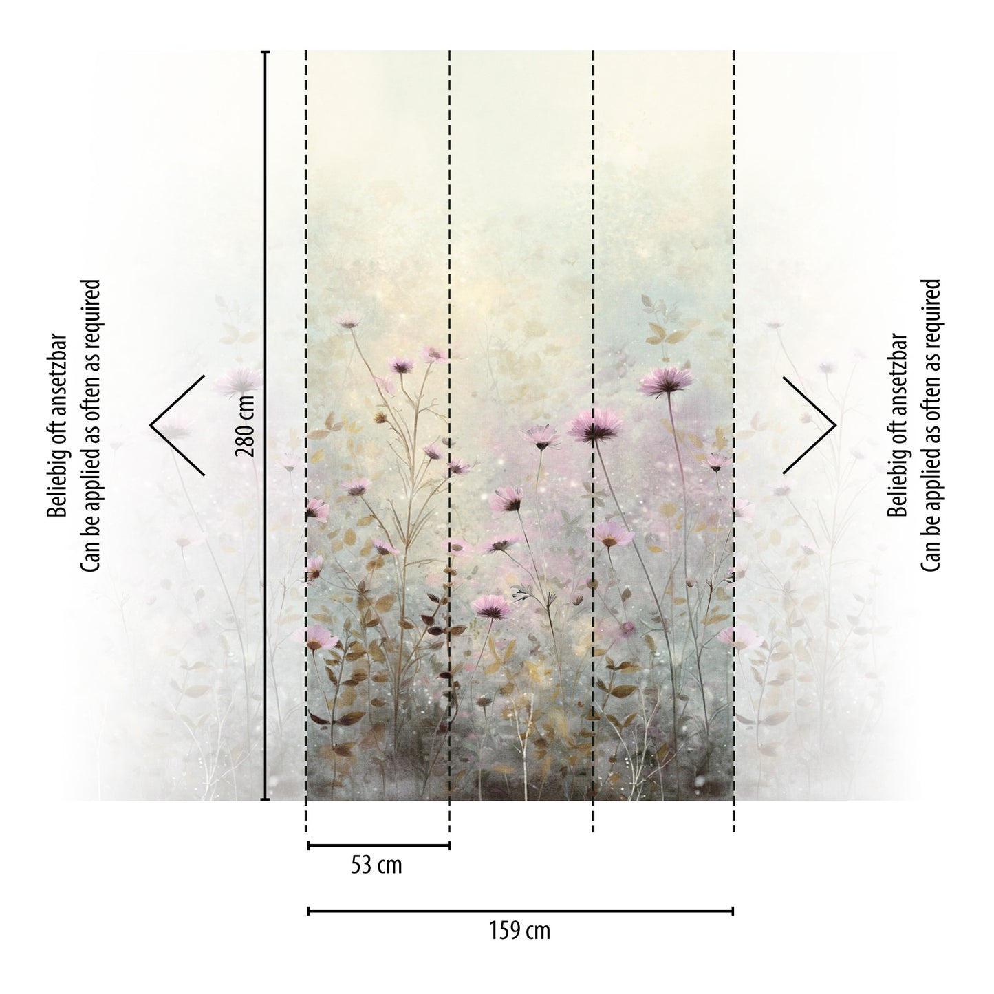 Fototapete Wiesenblumen Beige Rosa - 1,59 m x 2,80 m