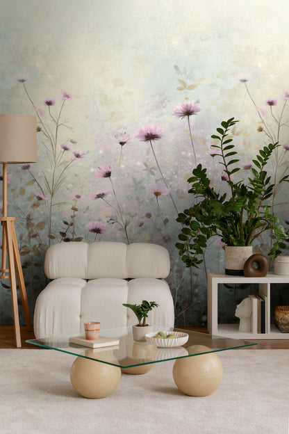 Fototapete Wiesenblumen Beige Rosa - 1,59 m x 2,80 m