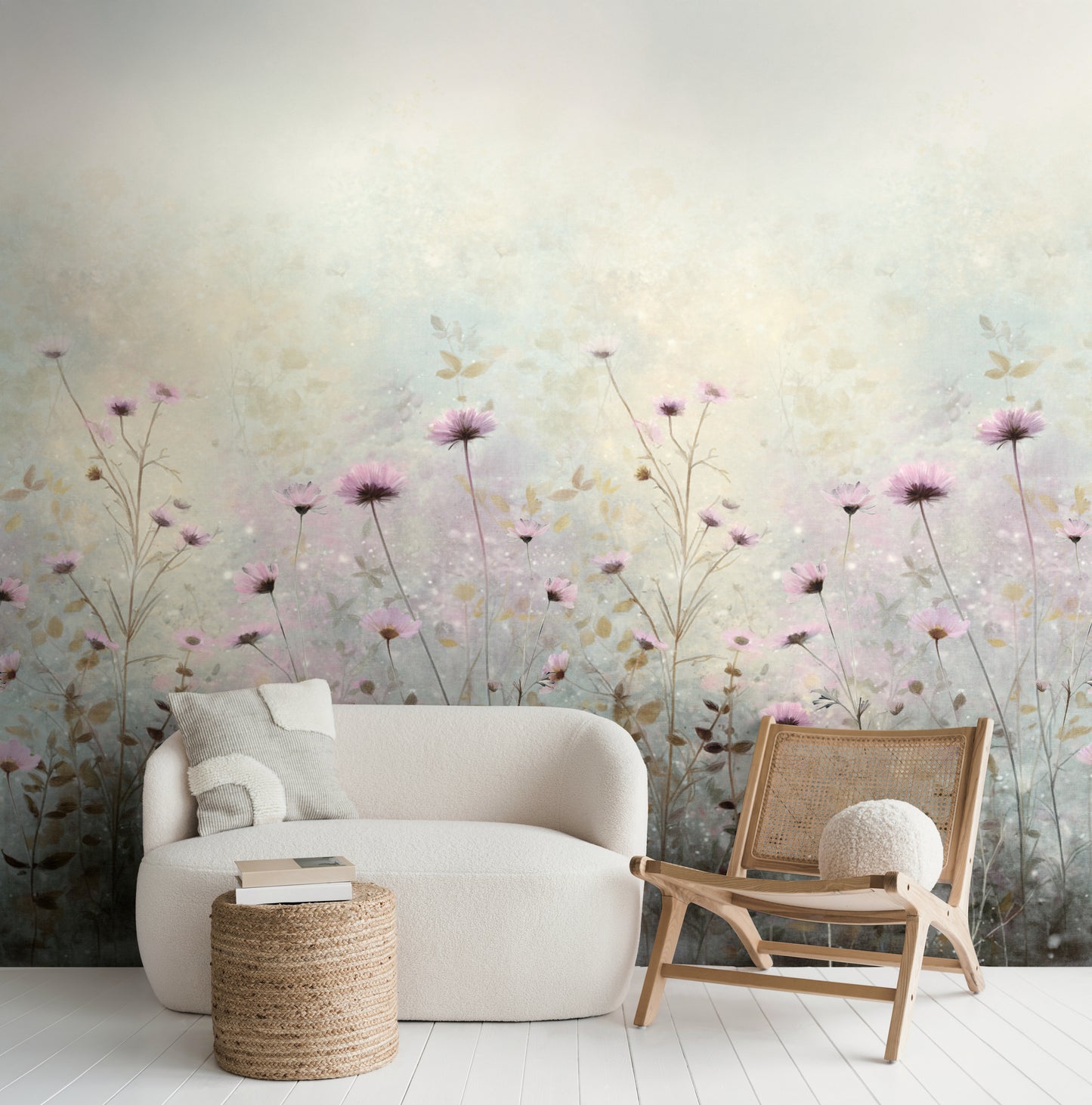 Fototapete Wiesenblumen Beige Rosa - 1,59 m x 2,80 m